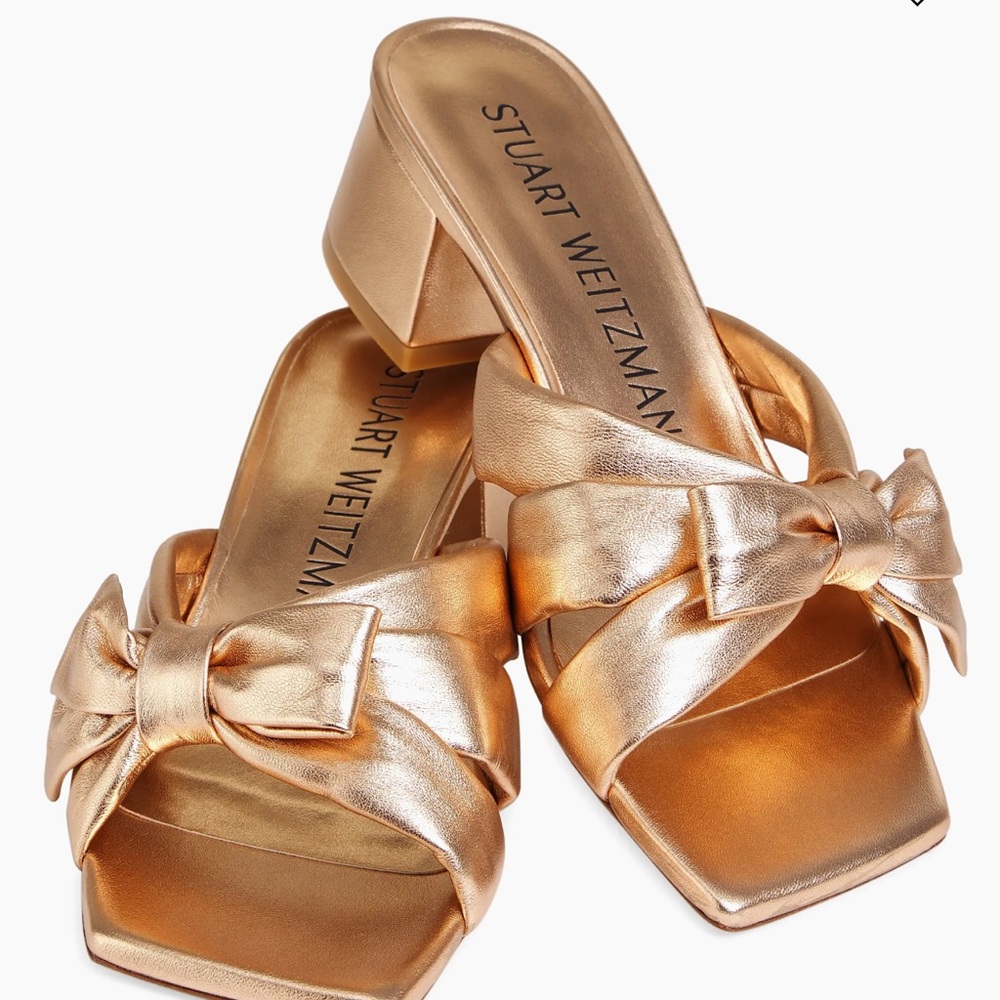 Stuart Weitzman Rose Gold Mules with Bow